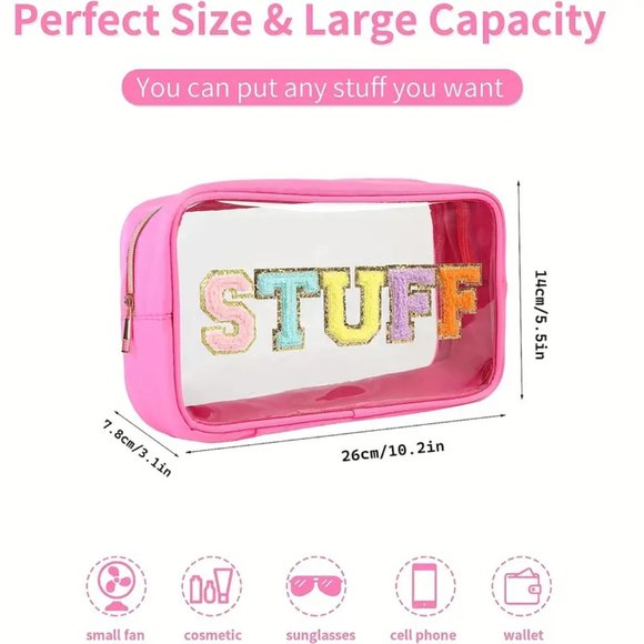 SOLD New Large Stuff Makeup Bag Pouch Clear with Pink, Inspired by Stoney Clover - Picture 2 of 7